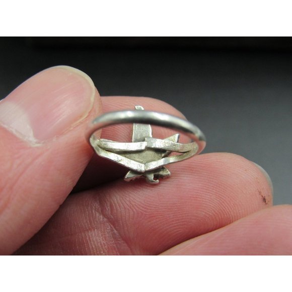 Size 4.25 Sterling Silver Turquoise Chip Inlay Leaf Band Ring Vintage Statement - Picture 5 of 8